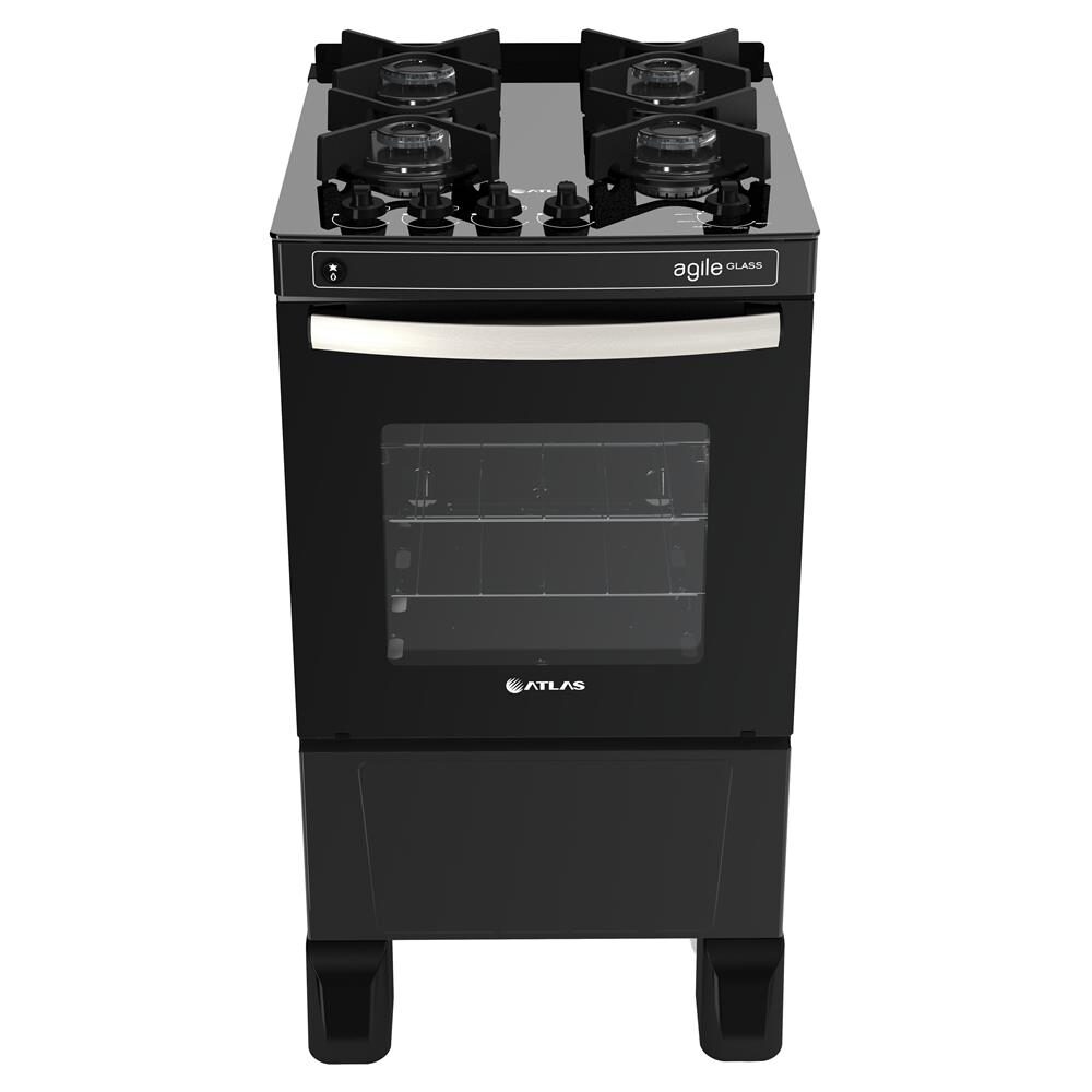 Fogão Atlas 4 Bocas Agile Glass com Vidro Temperado - Preto