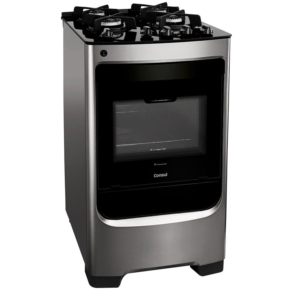 Fogão 4 Bocas Consul CFO4VAR com Mesa em Vidro Inox Piso 4 Bocas
