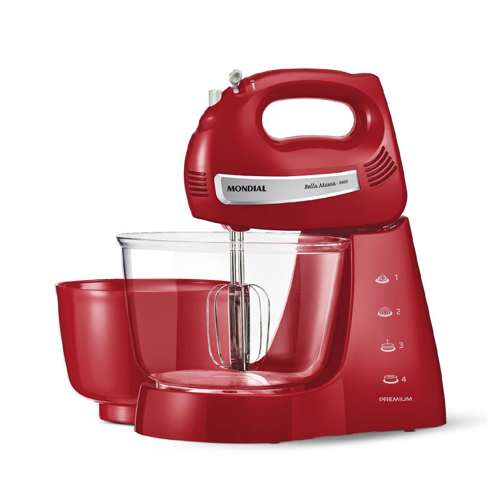 Batedeira Bella Massa Inox Mondial B 29 Com 4 Velocidades Vermelha Batedeira Bella Massa Inox Mondial B 29 Com 4 Velocidades Vermelha