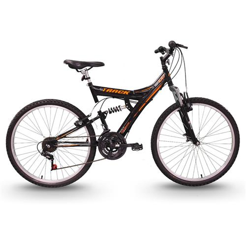 Bicicleta Aro 26 Track Bikes TB 100 Mountain Bike com 18 Marchas e Full Suspension – Preta/Laranja Menor preço em Bicicleta Aro 26 Track Bikes TB 100 Mountain Bike com 18 Marchas e Full Suspension – Preta/Laranja