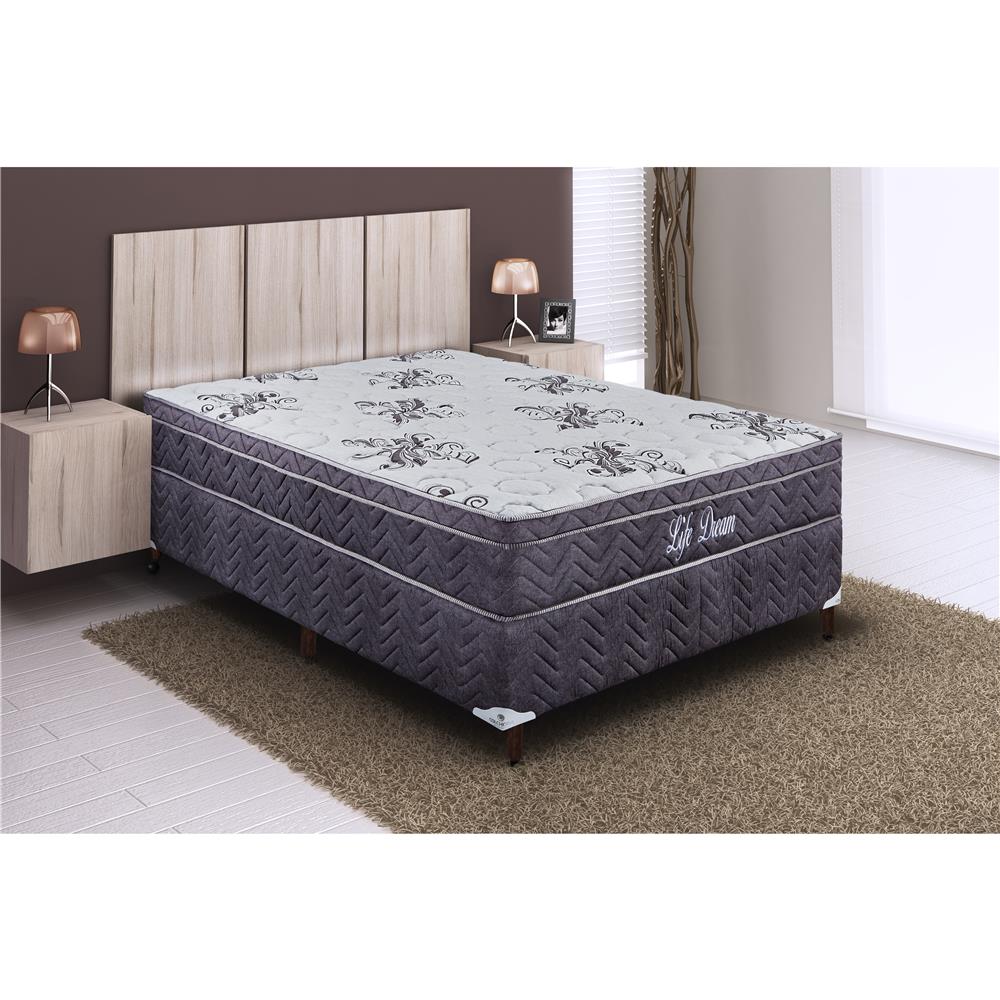 Cama Box Casal Colchobel + Colchão de Casal Colchobel Life Dream com Molas Ensacadas e Euro Pillow 64x138x188 cm - Marrom/Branco