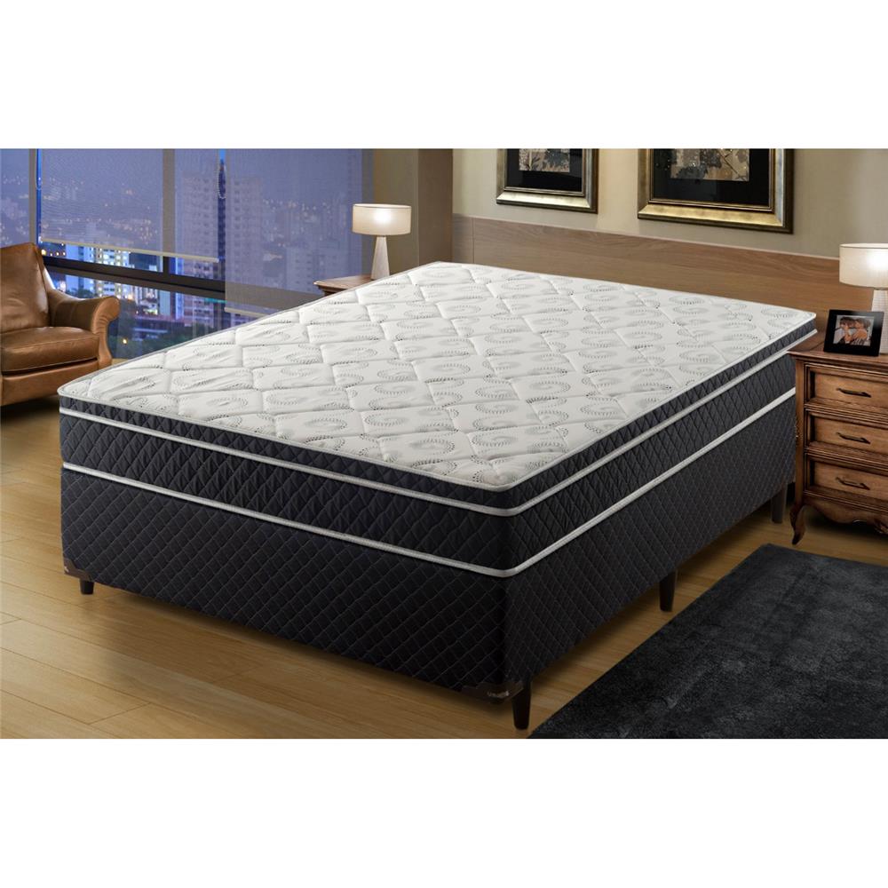 Cama Box Casal Umaflex Dubai com Eurotop e Molas Bonnel 64x138x188 cm - Preta/Branca