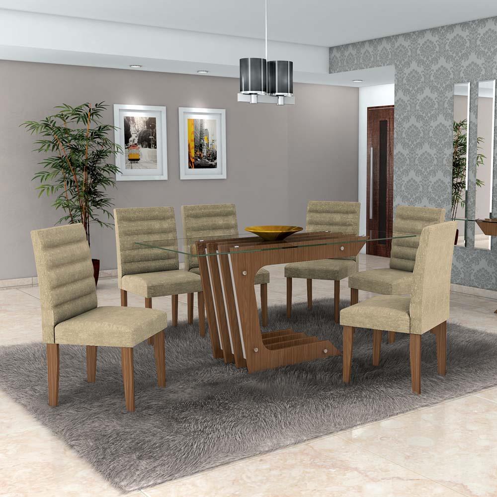 Mesa de Jantar LJ Móveis com 6 Cadeiras Infinity e Aparador Corcovado Castanho Conjuntos de Armario Nenuco Juguettos ~ Mesa de Jantar LJ Móveis com 6 Cadeiras Infinity e Aparador Corcovado Castanho Conjuntos de