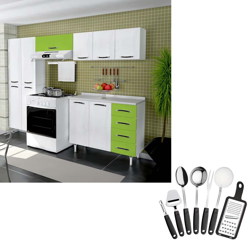 Cozinha Compacta Colormaq Eclipse Clean 3 P S Branco Verde Cozinha Compacta Colormaq Eclipse Clean 3 P S Branco Verde
