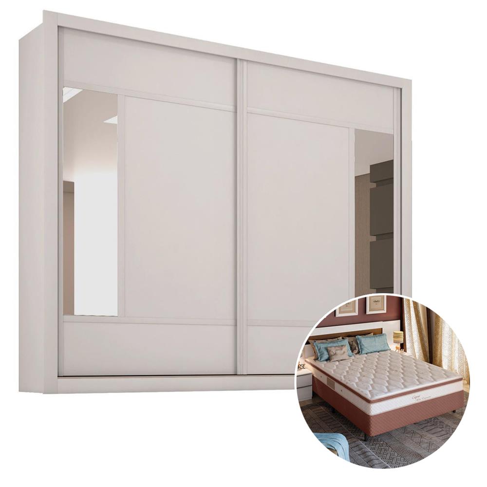 Guarda-Roupa Triunfo Flex 2 Portas de Correr + Cama Box Casal Capri