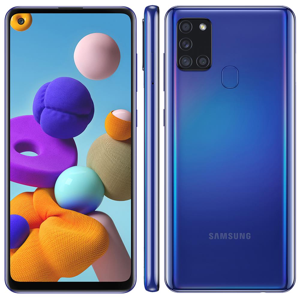 Smartphone Samsung Galaxy A21s Azul 64GB, Câmera Quádrupla,Tela Infinita de 6.5", Leitor de Digital, 4GB RAM, Carregamento Rápido e Android 10 - Android | Casas Bahia | 15050663