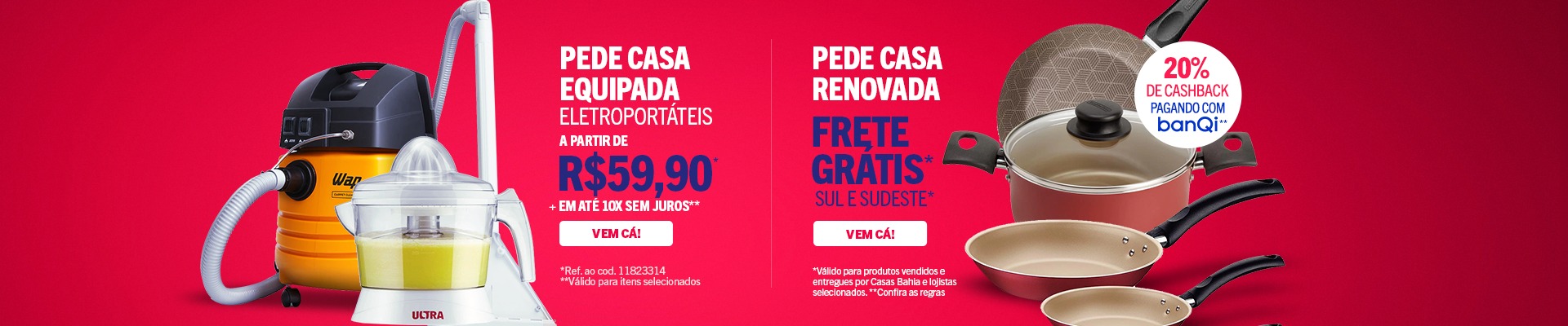 Banner dividido em 2 partes contendo imagens ilustrativas e ofertas do departamento de Eletroportáteis e UD