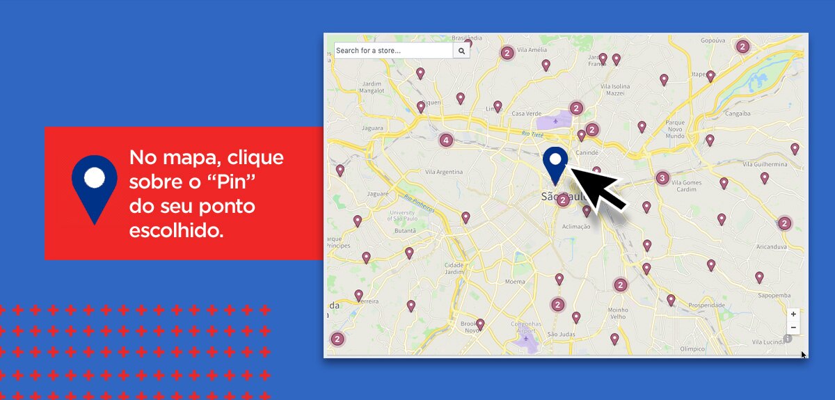 No mapa clique sobre o &quote;Pin&quote; do ponto escolhido.