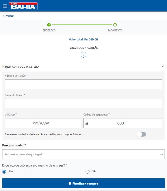 Tela de Pagamento com cartão de Crédito