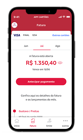 Tela do aplicativo Bradesco Cartões