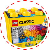 A imagem mostra um círculo branco e dentro tem uma jogo de lego para ilustrar, abaixo tem um texto em branco informando jogos educativos, com um link para a coleção jogos educativos