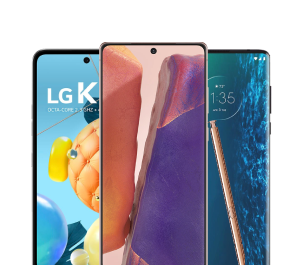 A imagem mostra um box azul e dentro três smartphones para ilustrar, abaixo tem um texto informando notebooks, tablets e impressoras, com um link para a coleção notebooks, tablets e impressoras
