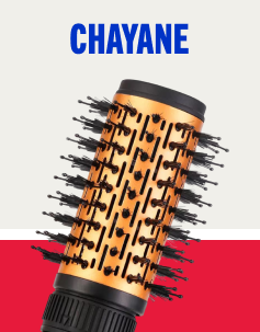 Seção com dicas de ofertas selecionadas pela vendedora Chayane, ilustrada com a foto de uma escova rotativa nas cores dourado e preto