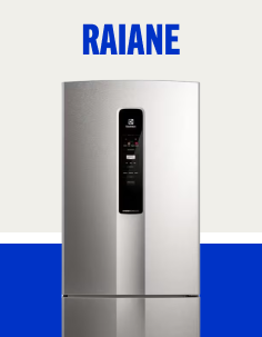 Seção com dicas de ofertas selecionadas pela vendedora Raiane, ilustrada com a foto de uma refrigerador na cor prata