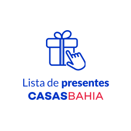 Ilustração de um ícone de um presente, acompanhado do texto Lista de Presentes e o logo Casas Bahia