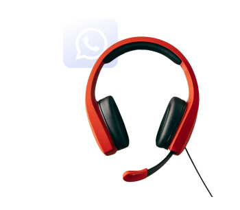 Imagem ilustrativa de um fone na cor vermelha e atrás o símbolo do WhatsAPP
