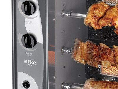 assador gas rotativo arke 5 espetos agr-05 churrasqueira queimador infravermelho economico
