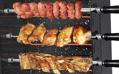Capacidade para assar 9kg de carne de uma só vez! assador eletrico rotativo arke vitta smart 5 espetos assa carnes aves