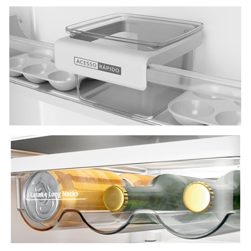 Com compartimento Acesso Rápido e espaço para Latas e Long Necks cozinha refrigera freezer gelo geladeira compartimento