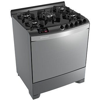 fogão Brastemp 5 bocas Ative Top Glass BF375AB Inox design