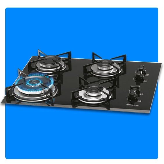 cooktop gás 4 bocas fischer tripla chama e vidro bisotê