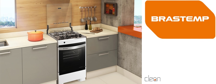 fogao brastemp 4 bocas clean bfo4nab branco acendimento automatico luz forno mesa inox trempes individuais