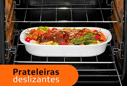 fogao brastemp 4 bocas clean bfo4nab branco forno prateleira auto-deslizante deslizante manual revestimento cleartec
