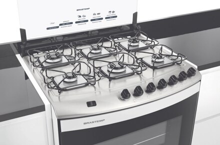 fogao brastemp embutir 6 bocas clean mesa inox plana trempes individuais