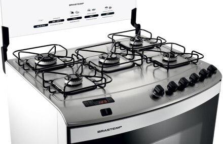 fogao brastemp 5 bocas clean timer pisobfs5tab branco mesa inox flat top trempes individuais