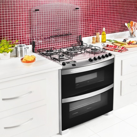 fogao brastemp 5 bocas ative bfd5qab forno duplo gas eletrico mesa flat top inox trempes individuais