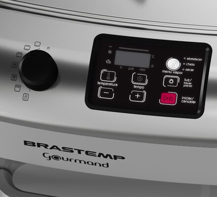 fogao Brastemp 5 bocas gourmand bfs5car painel eletronico touch timer sonoro seletor 8 funcoes forno