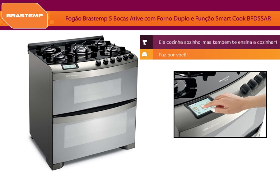 Fogão Brastemp 5 Bocas Ative! Smart Cook BFD5SAR