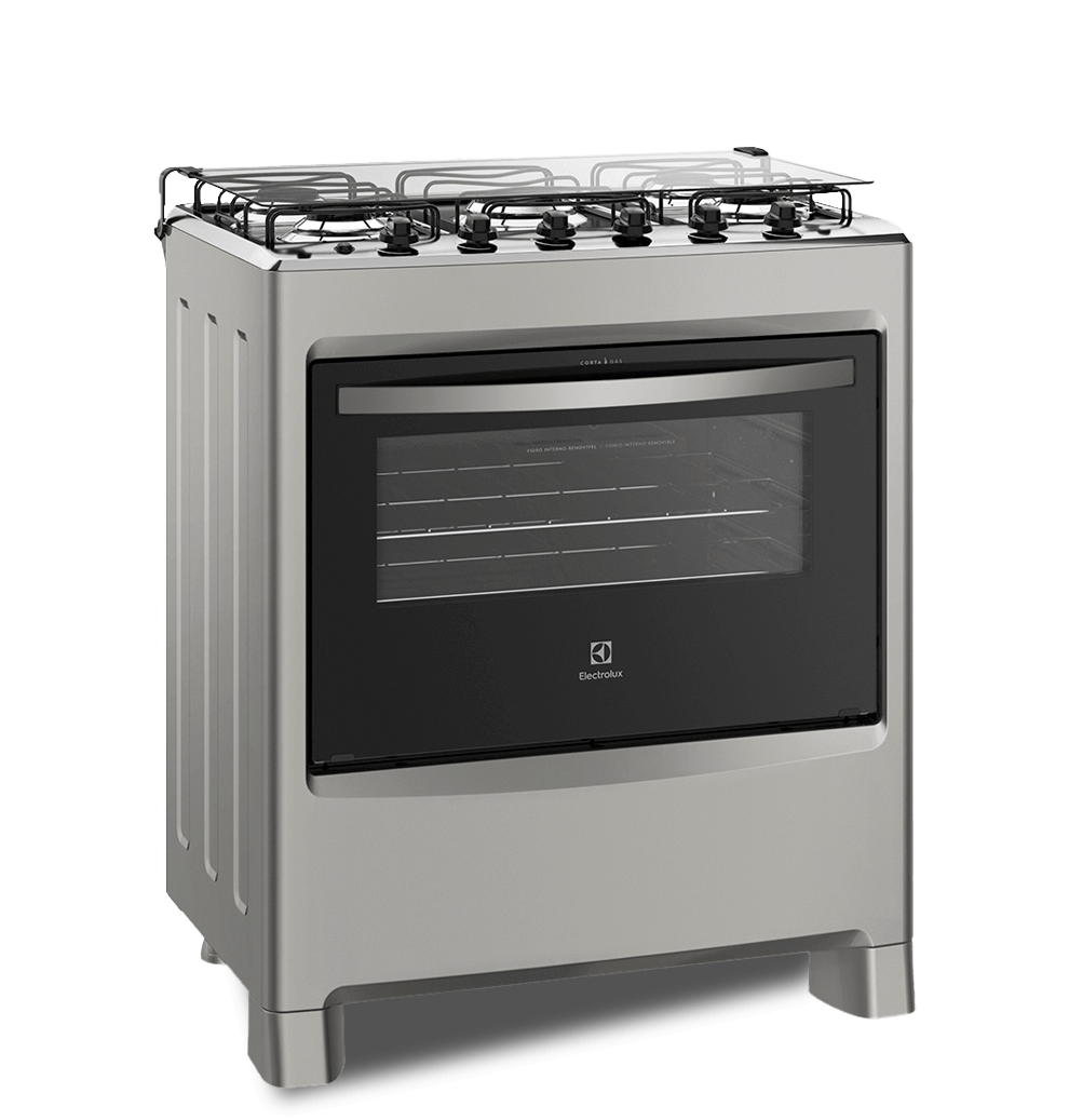 Porta com vidro resistente e puxador ergonômico Fogão 5 Bocas Electrolux 76LSU