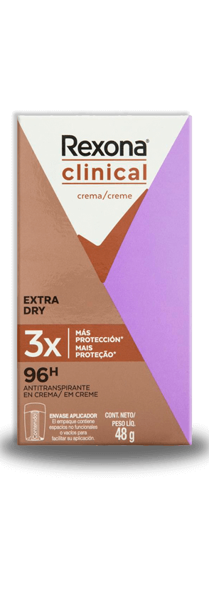 Proporciona até 48 horas de proteção Desodorante Creme Rexona Clinical Extra Dry