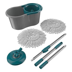 Mop Giratório FlashLimp Fit MOP5011 Balde Cinza Verde Kit Refil cabo