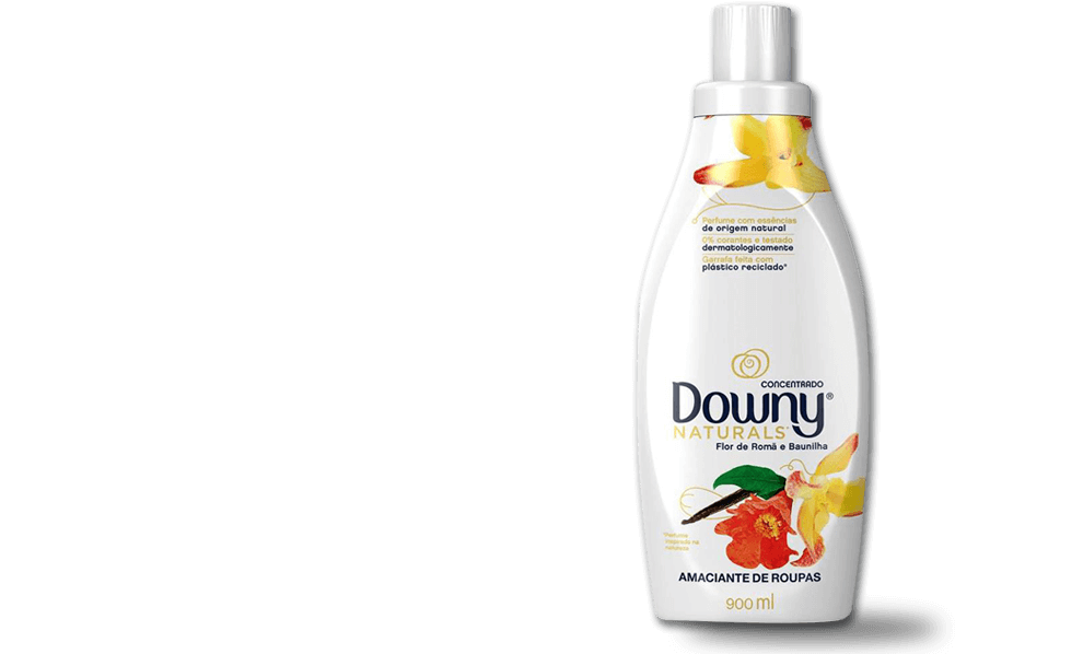 Kit com 12 embalagens de 900ml Amaciante Downy Concentrado Naturals Flor de Romã e Baunilha 900ml