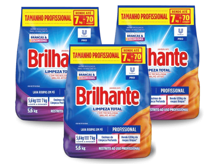 Sabão Pó Brilhante Limpeza Total Roupas Brancas Coloridas 5,6kg 3 Unidades
