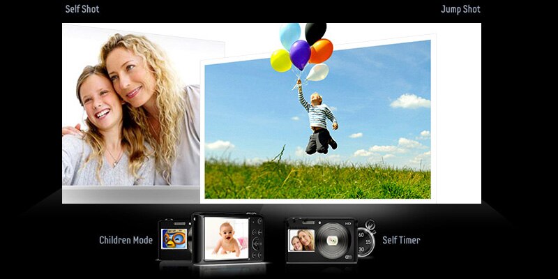 Smart Camera Samsung recursos self timer modo criança duplo lcd