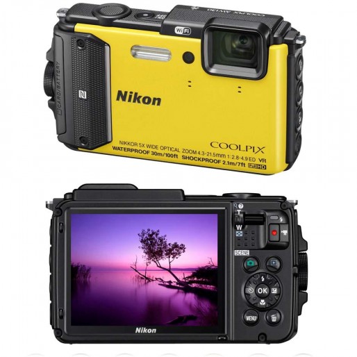 Câmera Digital Nikon Coolpix AW130 Amarela–16.0MP, | Casas Bahia