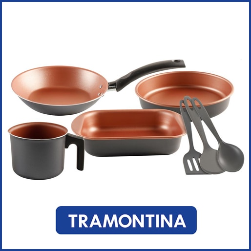 Acompanha utensílios para auxiliar no preparo dos alimentos conjunto panelas tramontina utensílios assadeira fervedor