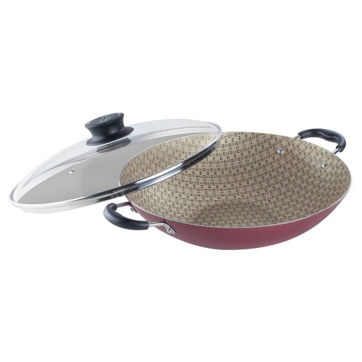 Panela Wok com tampa de vidro temperado