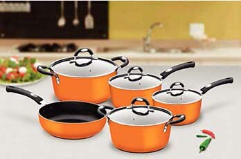 conjunto de panelas Tramontina Mônaco 20899450 Laranja 5 peças design