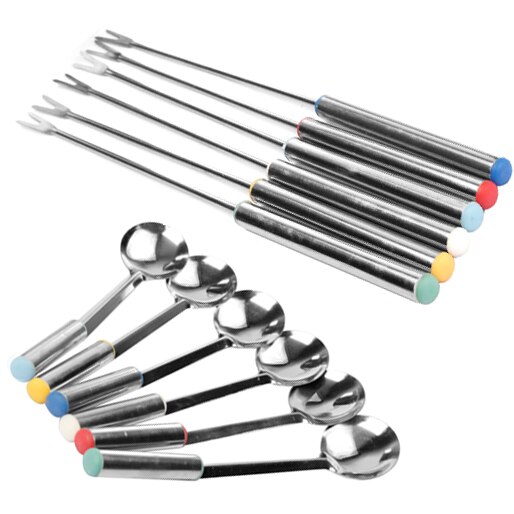 conjunto fondue giratorio wlf128 inox 23 pecas garfos cabo longo colheres