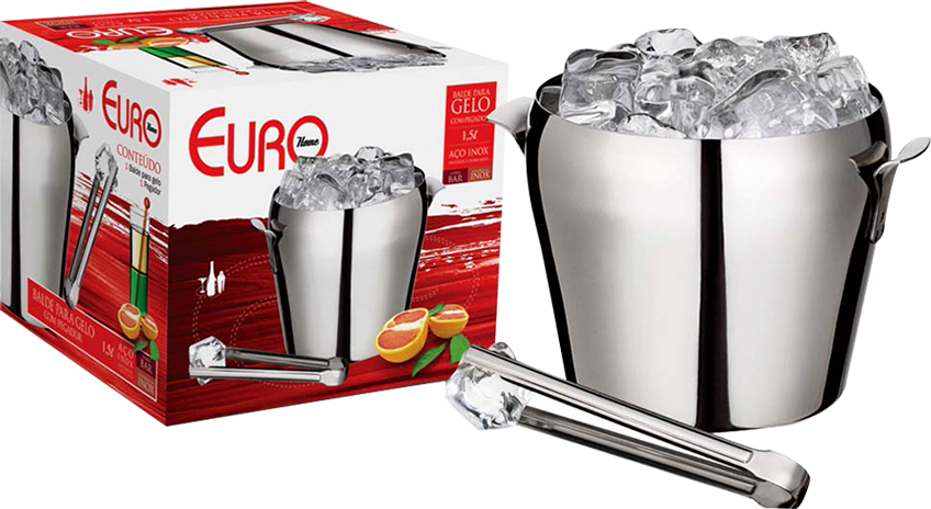 Balde para Gelo Euro Home com Pegador em Aço Inox