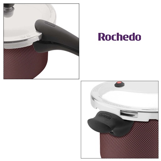 Com 5 sistemas de segurança Panela de Pressão Rochedo Turbo Top Revestida Grená fechamento externo