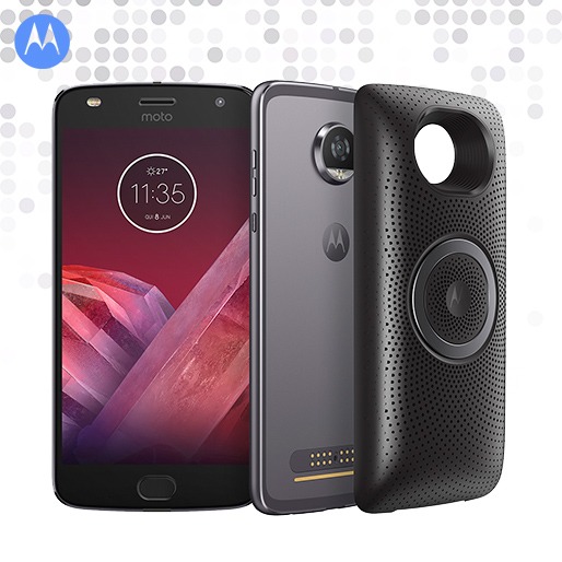 Diversos recursos na palma da mão Smartphone Moto Z2 Play Stereo Speaker Edition Platinum Moto Stereo Speaker
