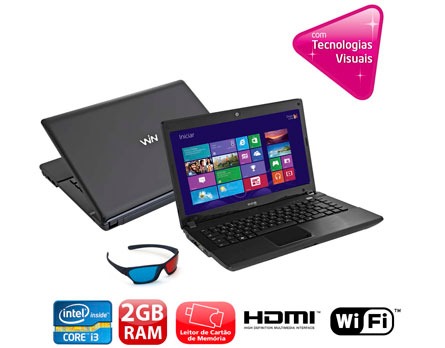 Notebook CCE X325 Intel® Core™ i3-2328M 2GB 500GB Gravador de DVD Leitor de Cartões HDMI Wireless Webcam LED 14” Windows 8