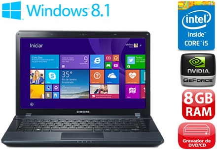 notebook samsung ativ book 2 270esj-xd1 tela 15.6 polegadas led antirreflexiva processador intel core i5 windows 8.1 ram 8gb gravador dvd