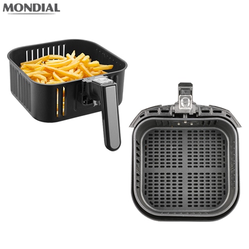 Capacidade de até 5L no cesto de alimentos Fritadeira Air Fryer Mondial Grand Family 5 Litros AF17 Preto Prata fritar alimentos batata frita timer 60 minutos
