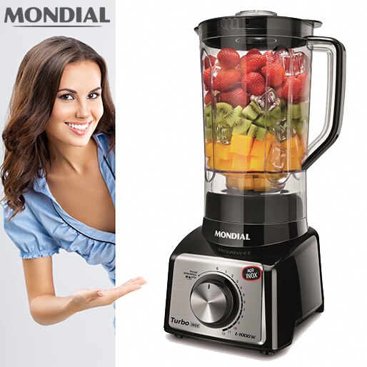Ganhe tempo na cozinha Liquidificador Mondial Turbo Inox L-1000 BI 1000w potência